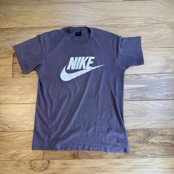 Vintage NIKE Spell Out Swoosh Logo Shirt - Sz Large - 1980s Sportswear Blue Tag - Picture 1 of 7